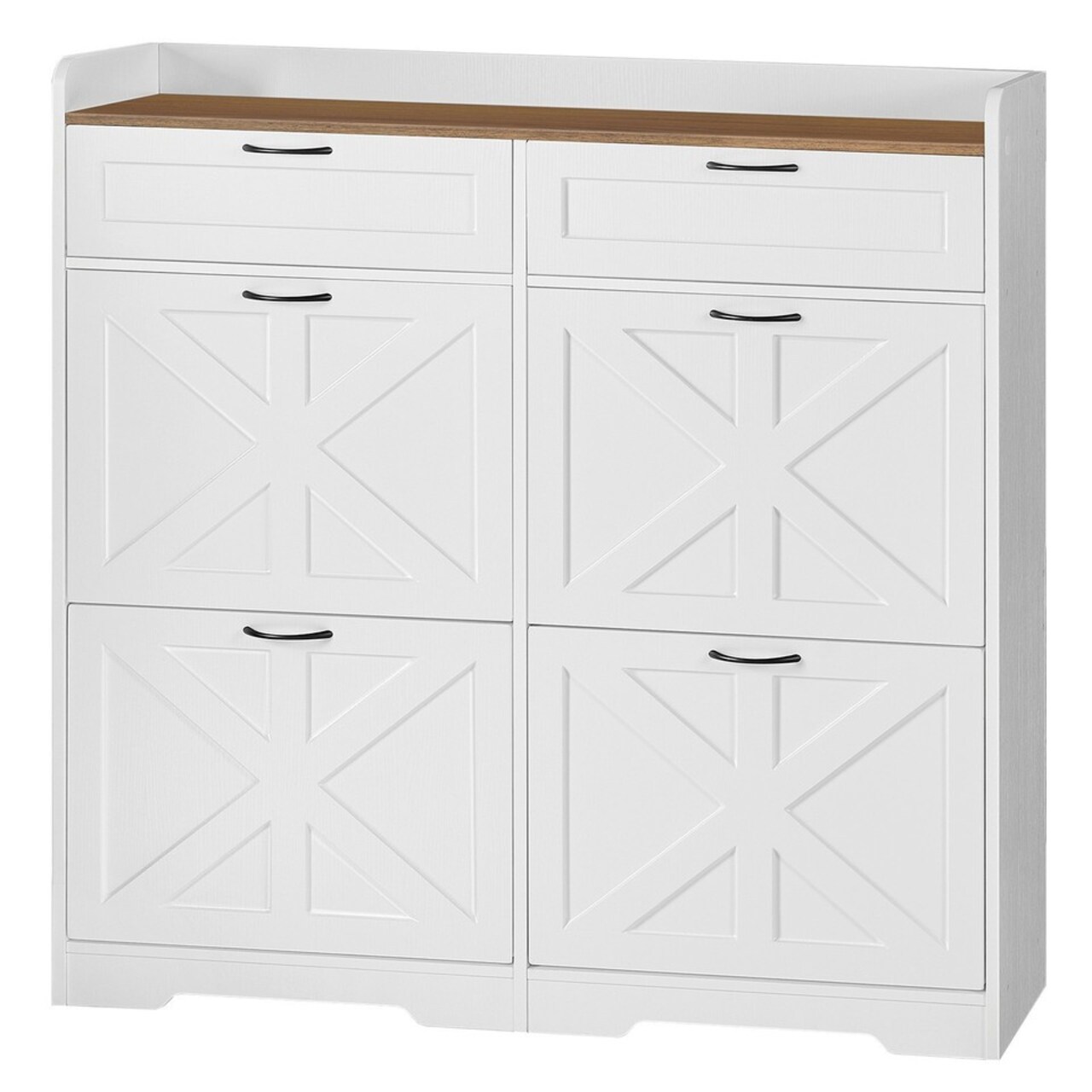 Warm White-Walnut Particleboard Shoe Cabinet with Anti-Tip Kit and Storage